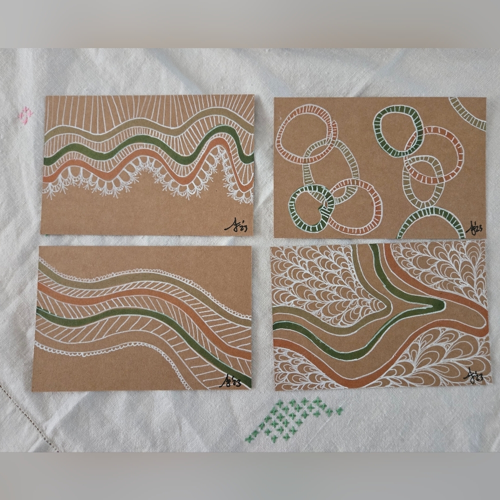 Handmade Abstract Art Postcard Set (4) – Original Mini Art Gift & Stationery